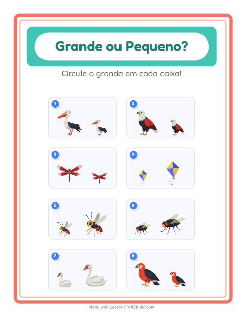 Pré-visualização da ficha de Grande Ou Pequeno com Coisas que voam para Educação infantil (creche, 3-5 anos)