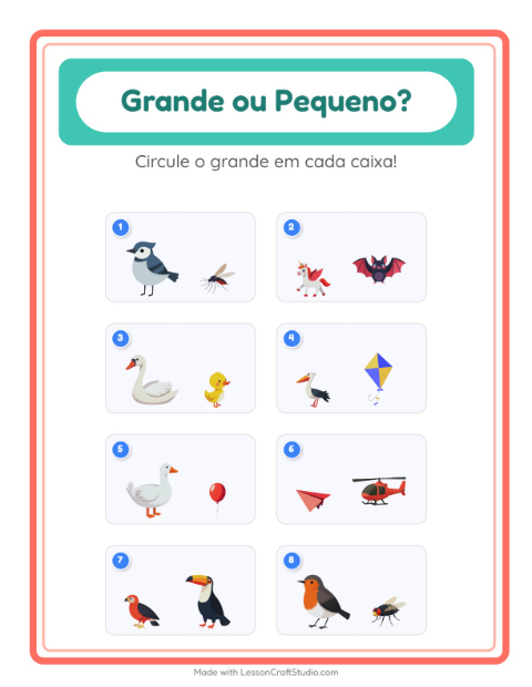 Pré-visualização da ficha de Grande Ou Pequeno com Coisas que voam para Educação infantil (creche, 3-5 anos)