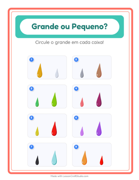 Pré-visualização da ficha de Grande Ou Pequeno com Cores para Educação infantil (creche, 3-5 anos)