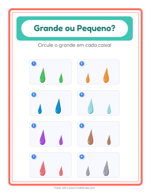 Pré-visualização da ficha de Grande Ou Pequeno com Cores para Educação infantil (creche, 3-5 anos)