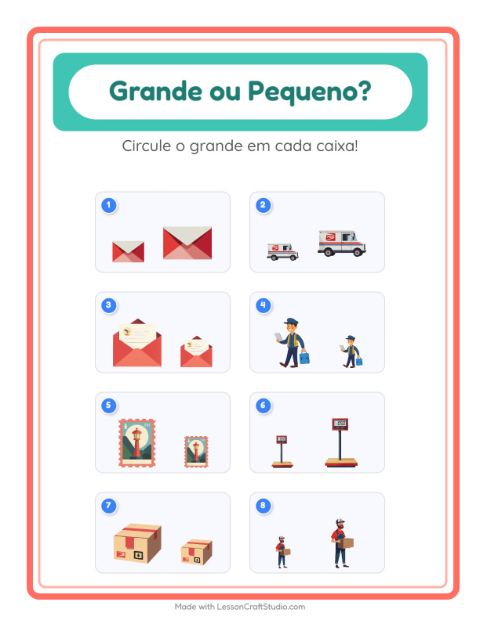 Pré-visualização da ficha de Grande Ou Pequeno com Correios para Educação infantil (creche, 3-5 anos)