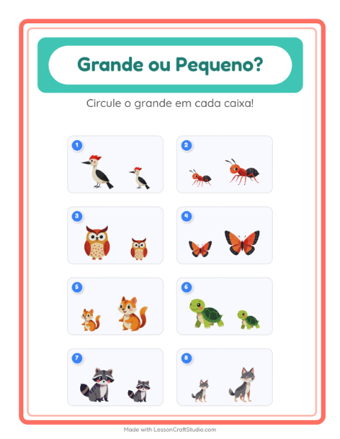 Pré-visualização da ficha de Grande Ou Pequeno com Criaturas da floresta para Educação infantil (creche, 3-5 anos)