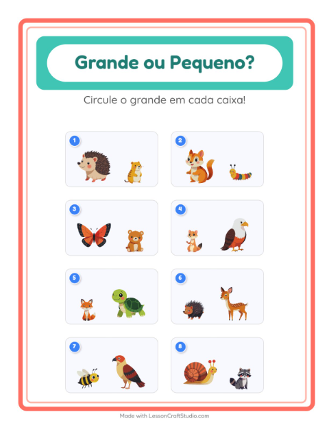 Pré-visualização da ficha de Grande Ou Pequeno com Criaturas da floresta para Educação infantil (creche, 3-5 anos)
