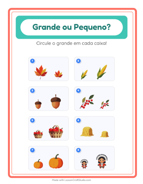 Pré-visualização da ficha de Grande Ou Pequeno com Dia de Ação de Graças para Educação infantil (creche, 3-5 anos)