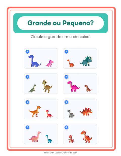 Pré-visualização da ficha de Grande Ou Pequeno com Dinossauros para Educação infantil (creche, 3-5 anos)