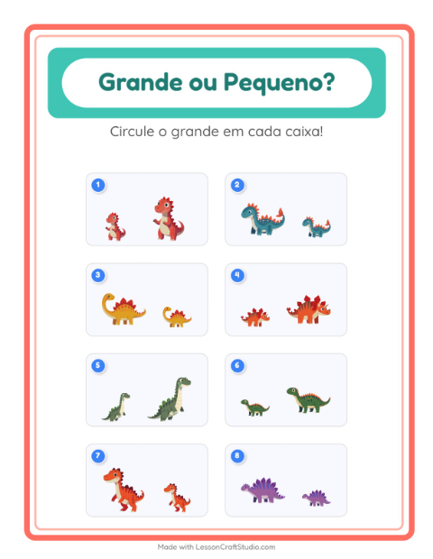 Pré-visualização da ficha de Grande Ou Pequeno com Dinossauros para Educação infantil (creche, 3-5 anos)