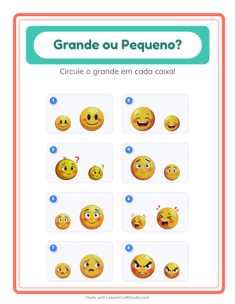 Pré-visualização da ficha de Grande Ou Pequeno com Emoções para Educação infantil (creche, 3-5 anos)