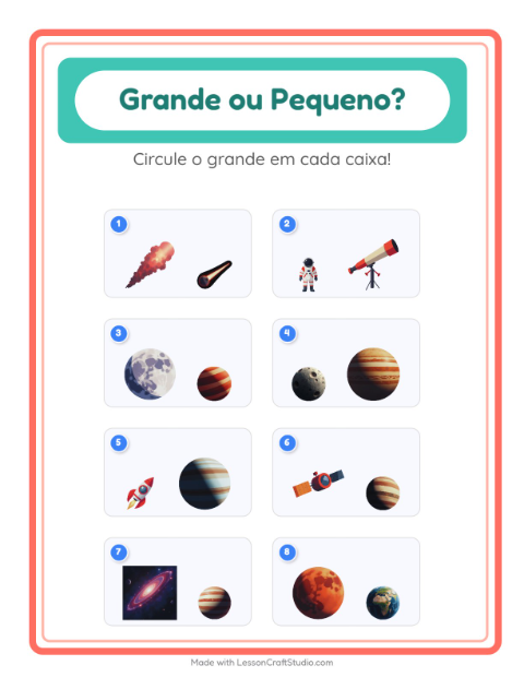 Pré-visualização da ficha de Grande Ou Pequeno com Espaço para Educação infantil (creche, 3-5 anos)