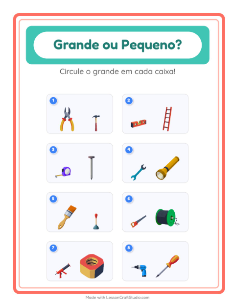 Pré-visualização da ficha de Grande Ou Pequeno com Ferramentas para Educação infantil (creche, 3-5 anos)