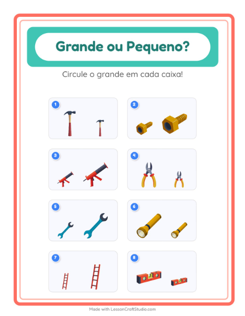 Pré-visualização da ficha de Grande Ou Pequeno com Ferramentas para Educação infantil (creche, 3-5 anos)