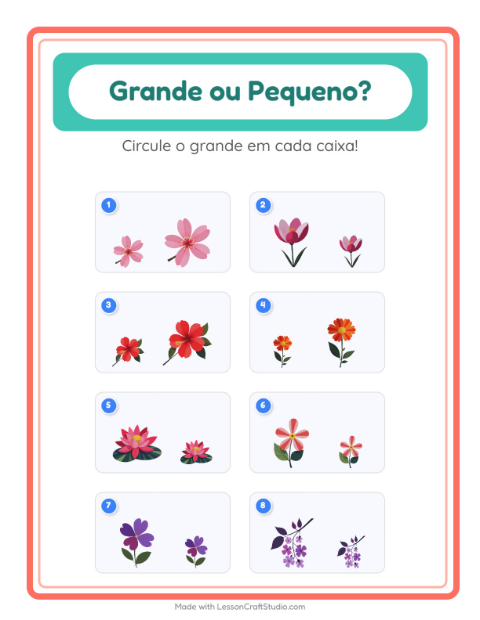 Pré-visualização da ficha de Grande Ou Pequeno com Flores para Educação infantil (creche, 3-5 anos)
