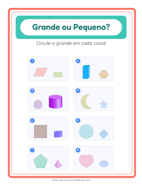 Pré-visualização da ficha de Grande Ou Pequeno com Formas para Educação infantil (creche, 3-5 anos)
