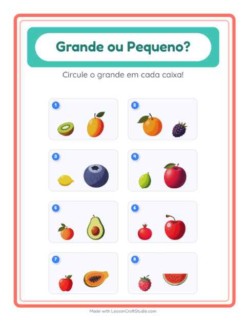 Pré-visualização da ficha de Grande Ou Pequeno com Frutas para Educação infantil (creche, 3-5 anos)