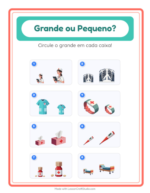 Pré-visualização da ficha de Grande Ou Pequeno com Hospital para Educação infantil (creche, 3-5 anos)