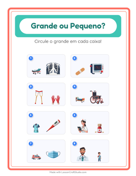 Pré-visualização da ficha de Grande Ou Pequeno com Hospital para Educação infantil (creche, 3-5 anos)