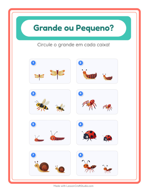Pré-visualização da ficha de Grande Ou Pequeno com Insetos e bichos para Educação infantil (creche, 3-5 anos)