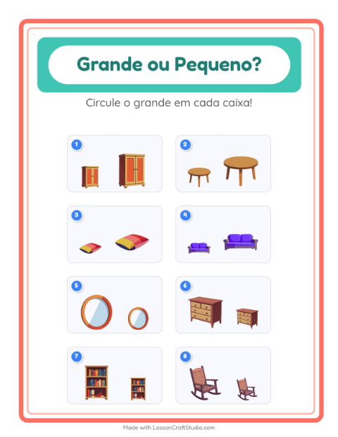 Pré-visualização da ficha de Grande Ou Pequeno com Móveis para Educação infantil (creche, 3-5 anos)