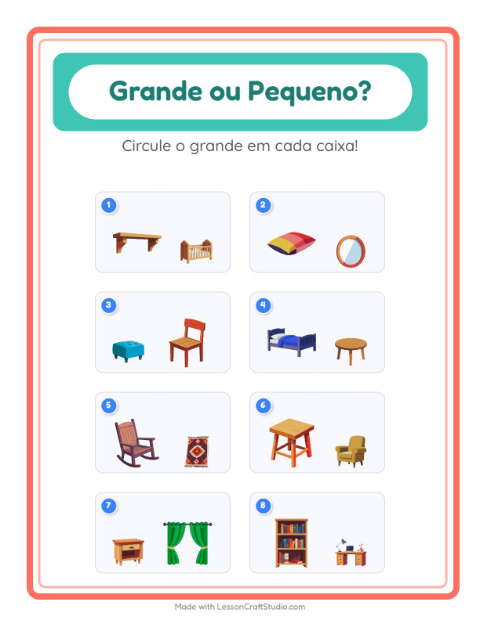 Pré-visualização da ficha de Grande Ou Pequeno com Móveis para Educação infantil (creche, 3-5 anos)