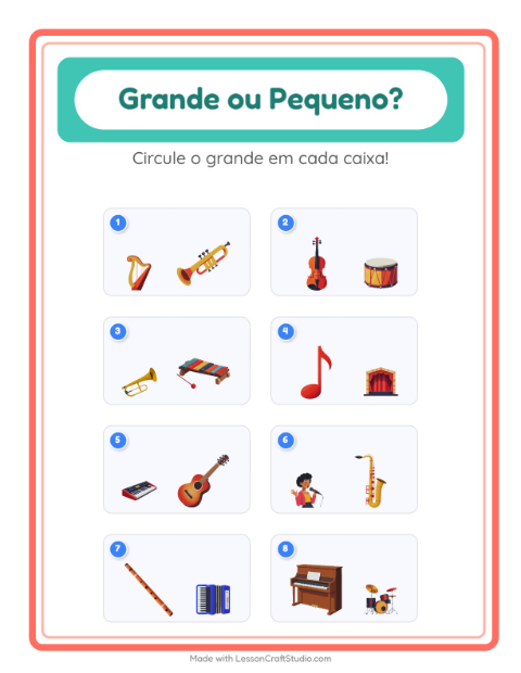 Pré-visualização da ficha de Grande Ou Pequeno com Música para Educação infantil (creche, 3-5 anos)