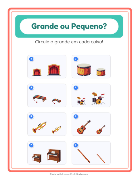 Pré-visualização da ficha de Grande Ou Pequeno com Música para Educação infantil (creche, 3-5 anos)