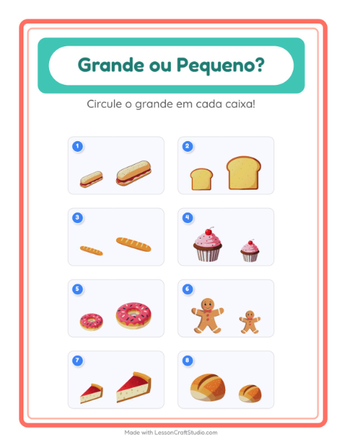 Pré-visualização da ficha de Grande Ou Pequeno com Padaria para Educação infantil (creche, 3-5 anos)