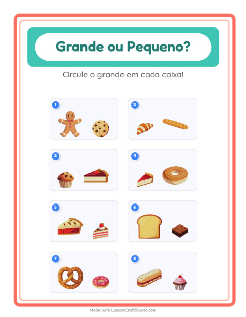 Pré-visualização da ficha de Grande Ou Pequeno com Padaria para Educação infantil (creche, 3-5 anos)