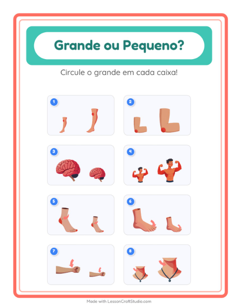 Pré-visualização da ficha de Grande Ou Pequeno com Partes do corpo para Educação infantil (creche, 3-5 anos)