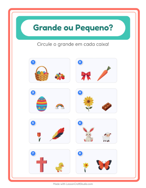 Pré-visualização da ficha de Grande Ou Pequeno com Páscoa para Educação infantil (creche, 3-5 anos)