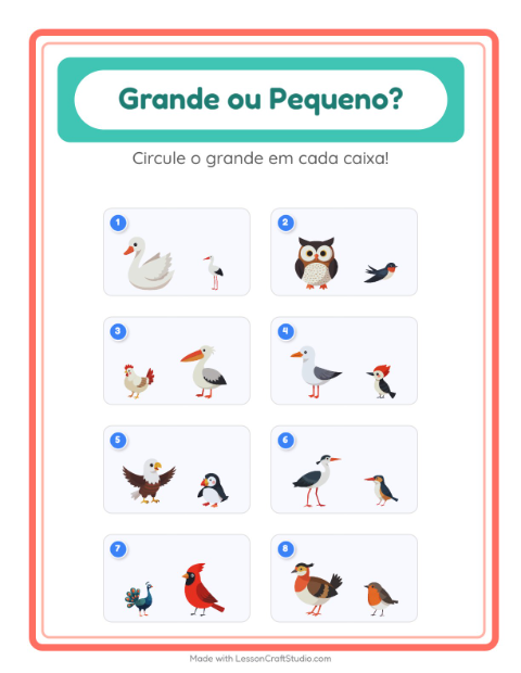Pré-visualização da ficha de Grande Ou Pequeno com Pássaros 2 para Educação infantil (creche, 3-5 anos)