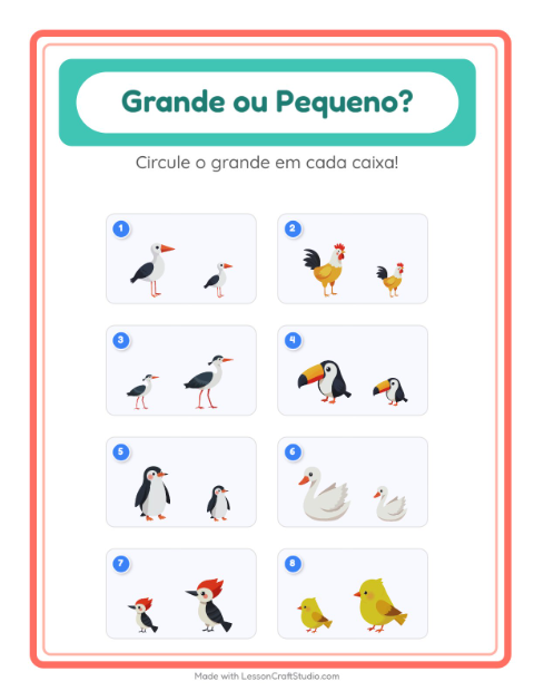 Pré-visualização da ficha de Grande Ou Pequeno com Pássaros 2 para Educação infantil (creche, 3-5 anos)