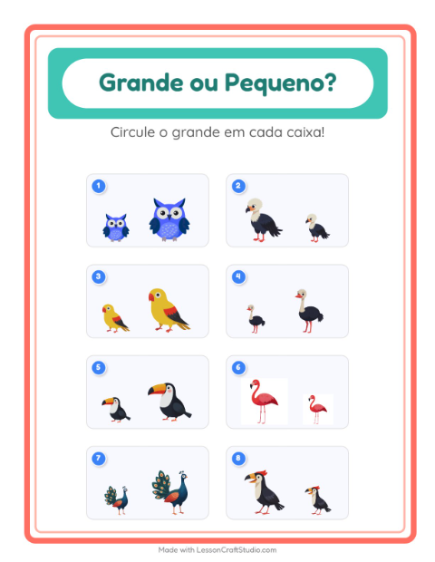 Pré-visualização da ficha de Grande Ou Pequeno com Pássaros para Educação infantil (creche, 3-5 anos)