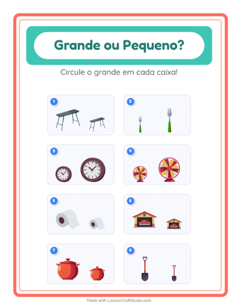 Pré-visualização da ficha de Grande Ou Pequeno com Pela casa para Educação infantil (creche, 3-5 anos)