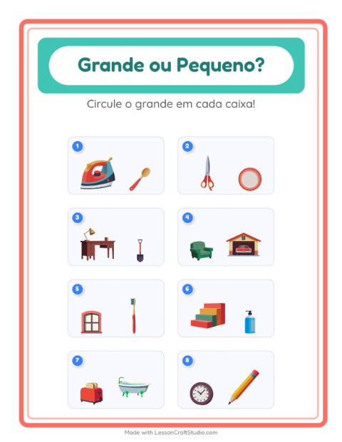 Pré-visualização da ficha de Grande Ou Pequeno com Pela casa para Educação infantil (creche, 3-5 anos)
