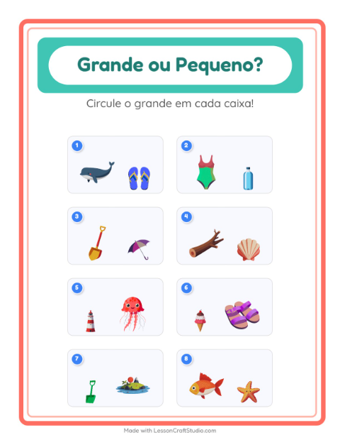 Pré-visualização da ficha de Grande Ou Pequeno com Praia para Educação infantil (creche, 3-5 anos)