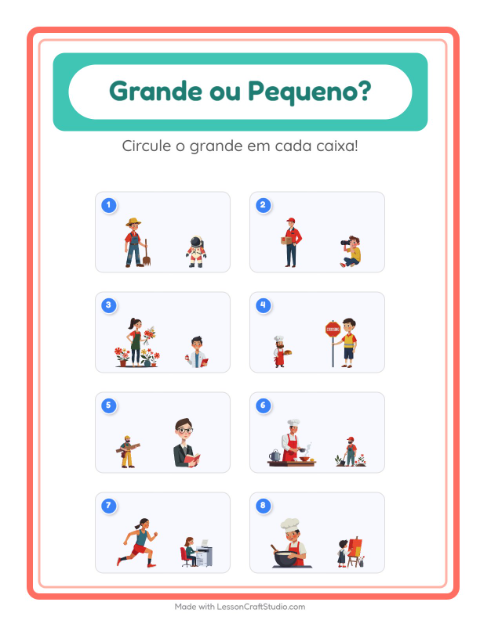 Pré-visualização da ficha de Grande Ou Pequeno com Profissões para Educação infantil (creche, 3-5 anos)