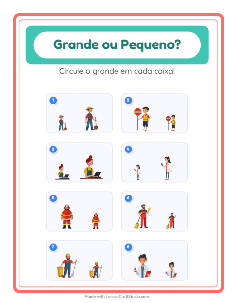 Pré-visualização da ficha de Grande Ou Pequeno com Profissões para Educação infantil (creche, 3-5 anos)