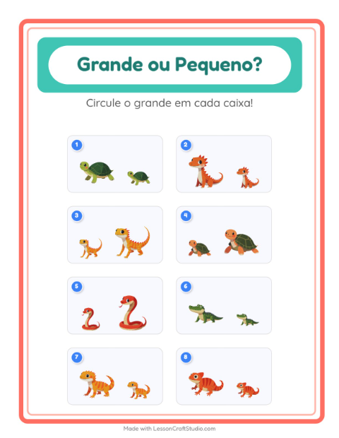Pré-visualização da ficha de Grande Ou Pequeno com Répteis e anfíbios para Educação infantil (creche, 3-5 anos)
