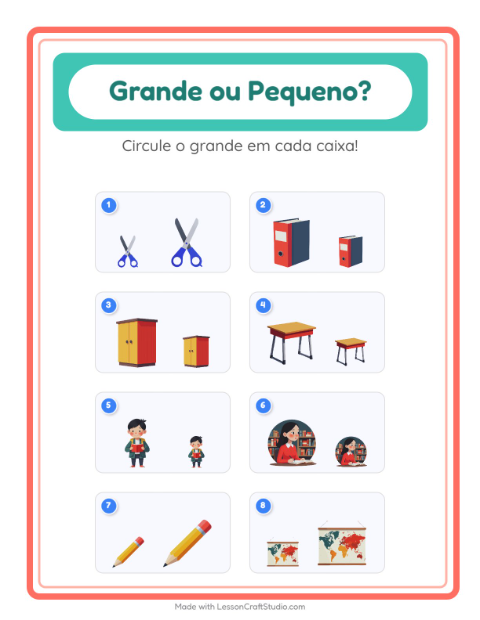 Pré-visualização da ficha de Grande Ou Pequeno com Sala de aula para Educação infantil (creche, 3-5 anos)