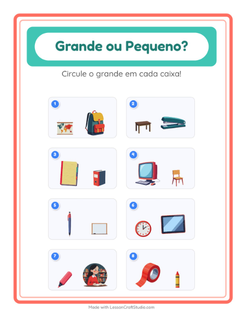 Pré-visualização da ficha de Grande Ou Pequeno com Sala de aula para Educação infantil (creche, 3-5 anos)