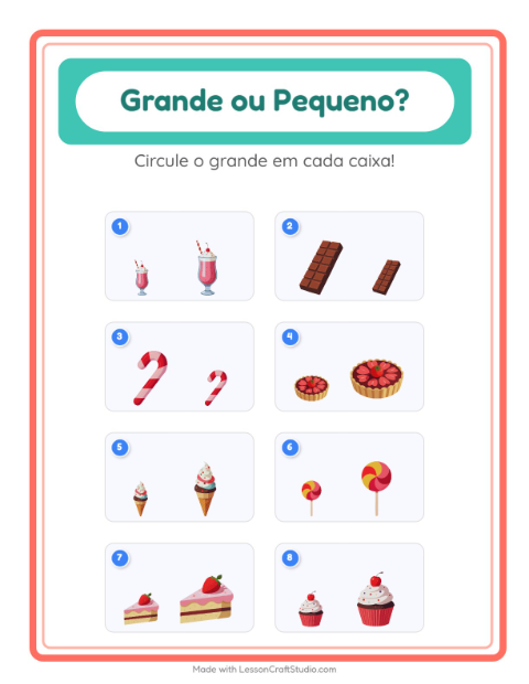 Pré-visualização da ficha de Grande Ou Pequeno com Sobremesas e doces para Educação infantil (creche, 3-5 anos)