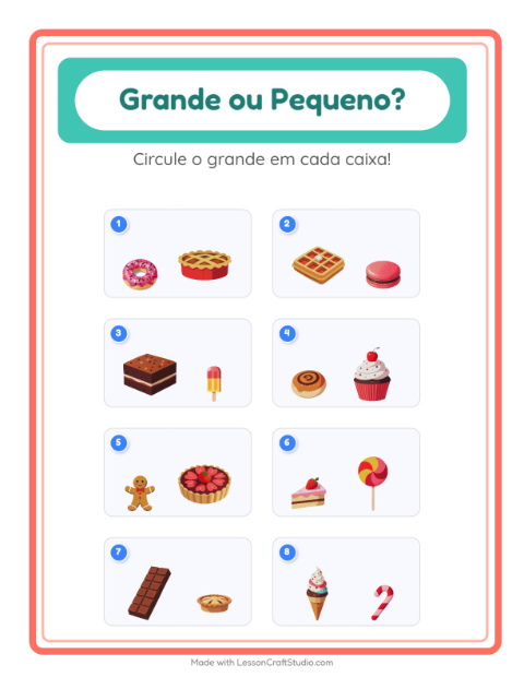 Pré-visualização da ficha de Grande Ou Pequeno com Sobremesas e doces para Educação infantil (creche, 3-5 anos)