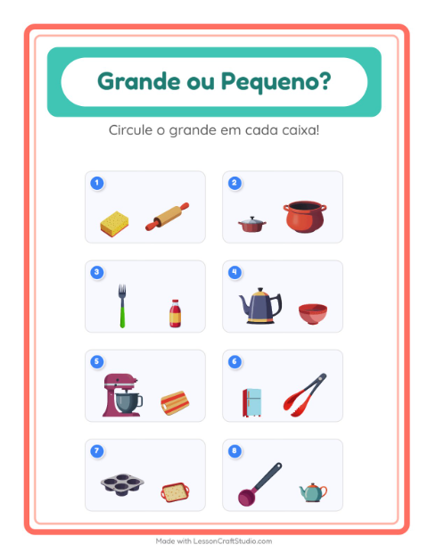 Pré-visualização da ficha de Grande Ou Pequeno com Utensílios de cozinha para Educação infantil (creche, 3-5 anos)