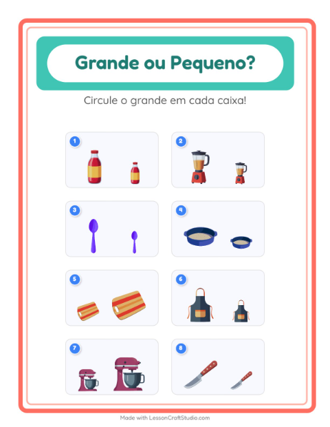 Pré-visualização da ficha de Grande Ou Pequeno com Utensílios de cozinha para Educação infantil (creche, 3-5 anos)
