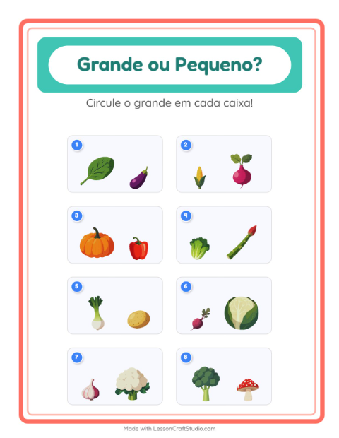 Pré-visualização da ficha de Grande Ou Pequeno com Vegetais para Educação infantil (creche, 3-5 anos)
