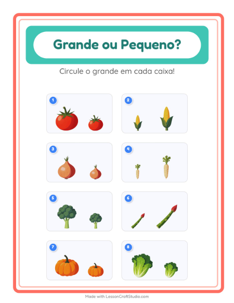 Pré-visualização da ficha de Grande Ou Pequeno com Vegetais para Educação infantil (creche, 3-5 anos)