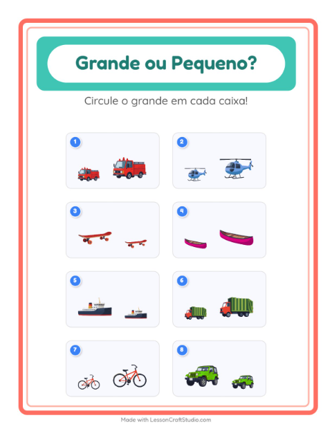 Pré-visualização da ficha de Grande Ou Pequeno com Veículos para Educação infantil (creche, 3-5 anos)