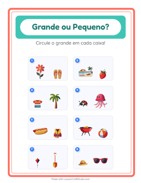 Pré-visualização da ficha de Grande Ou Pequeno com Verão para Educação infantil (creche, 3-5 anos)
