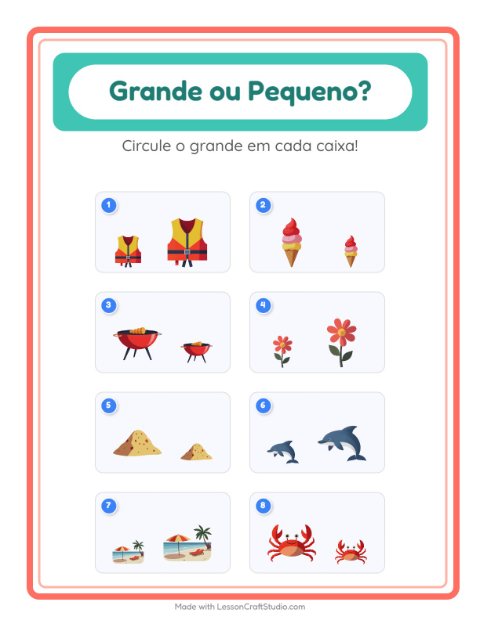 Pré-visualização da ficha de Grande Ou Pequeno com Verão para Educação infantil (creche, 3-5 anos)