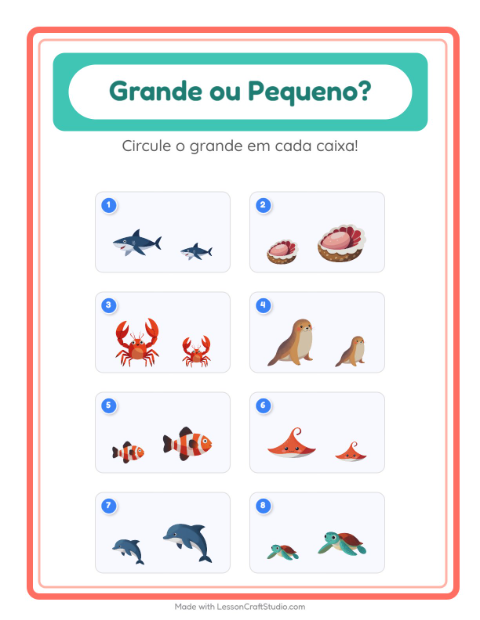 Pré-visualização da ficha de Grande Ou Pequeno com Vida marinha para Educação infantil (creche, 3-5 anos)