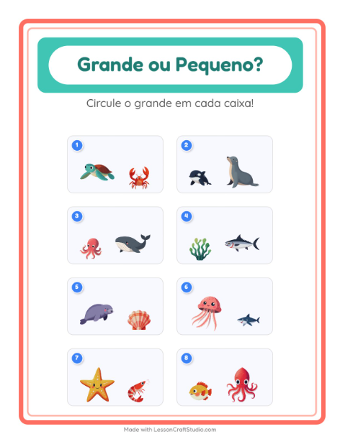 Pré-visualização da ficha de Grande Ou Pequeno com Vida marinha para Educação infantil (creche, 3-5 anos)